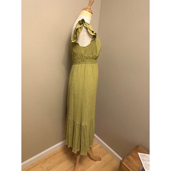 Blue Pepper Textured Flutter Sleeve Maxi Dress Yellow Green Sz Medium - Picture 2 of 5